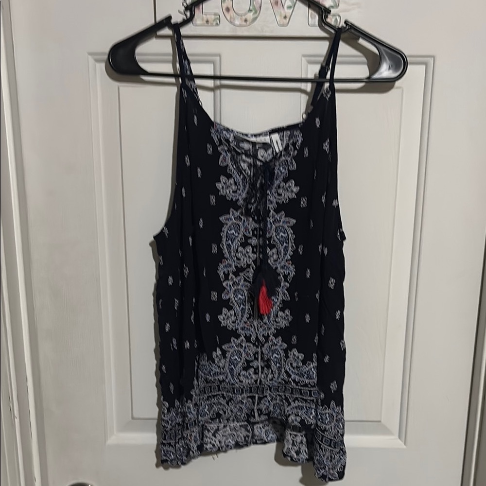 Women's Black and White Paisley Tank Top